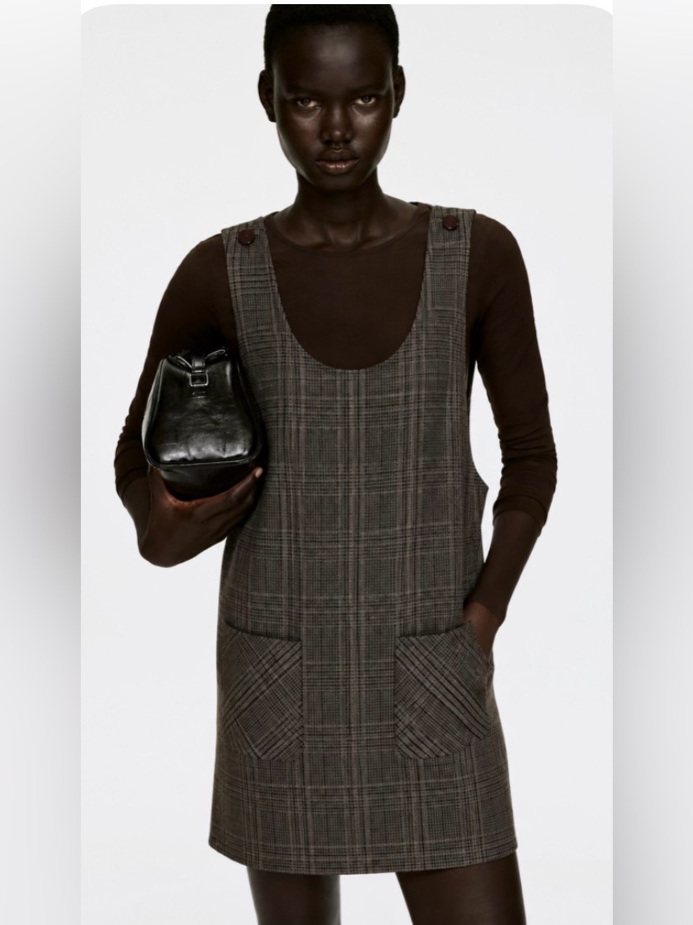 Studio Tomboy Wool Glen Plaid Brown Gray Mini Pinafore Dress One Size Preppy